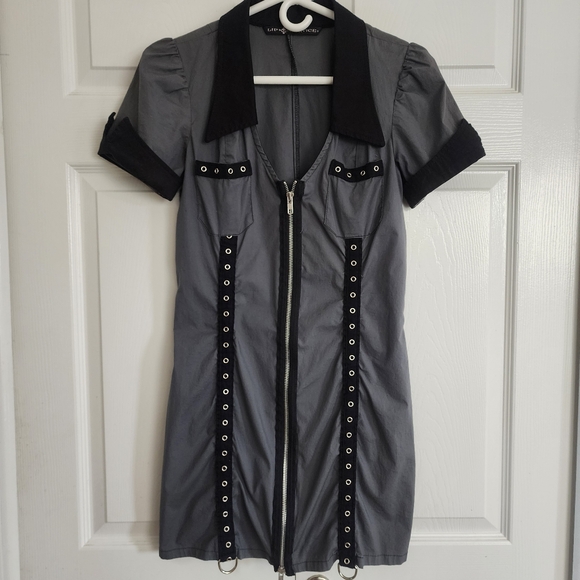 Lip Service Dresses & Skirts - Vintage Y2K 2000s Lip Service Suspect Device Dress Gray & Black RARE, Sz L 💀☠️